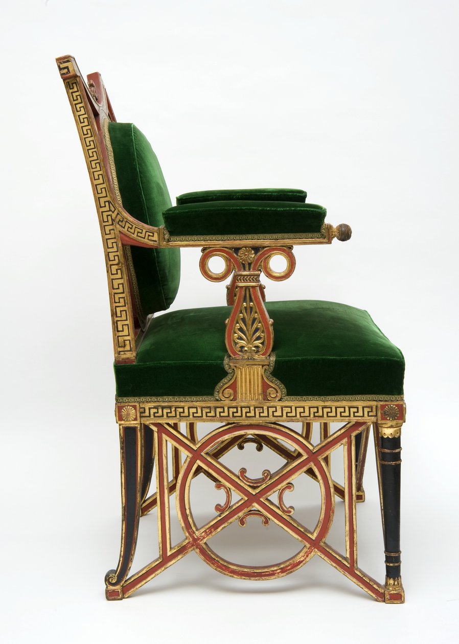 Fauteuil, c.1785-90 (madeira macia com gilding e veludo verde) de Georges Jacob