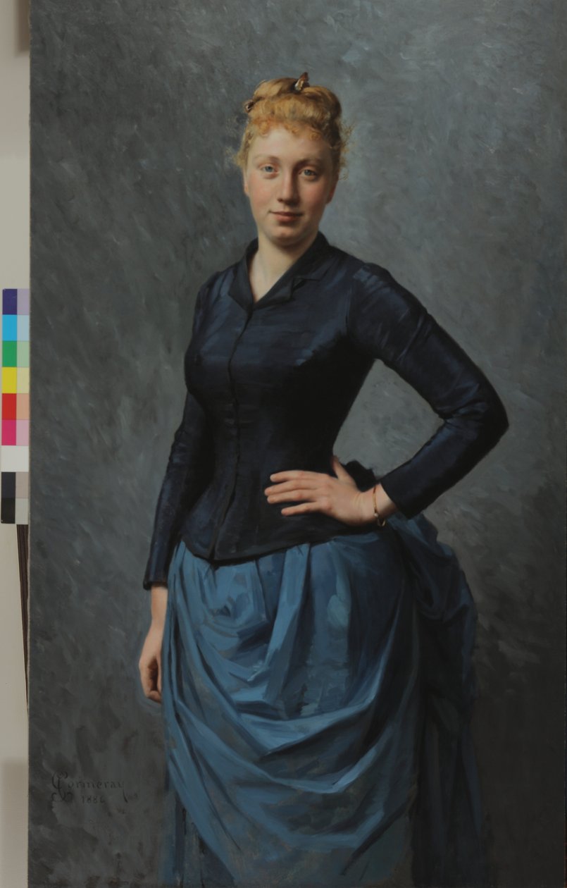Retrato de uma jovem mulher em azul, 1886 de Georges Jean Louis Cormeray
