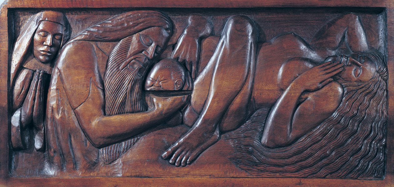 Nascimento, painel de cama de madeira, 1894 (madeira) de Georges Lacombe