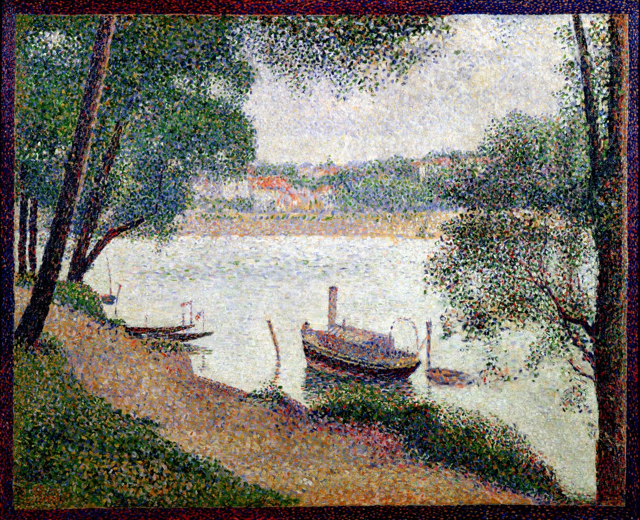 Paisagem do rio com um barco de Georges Seurat