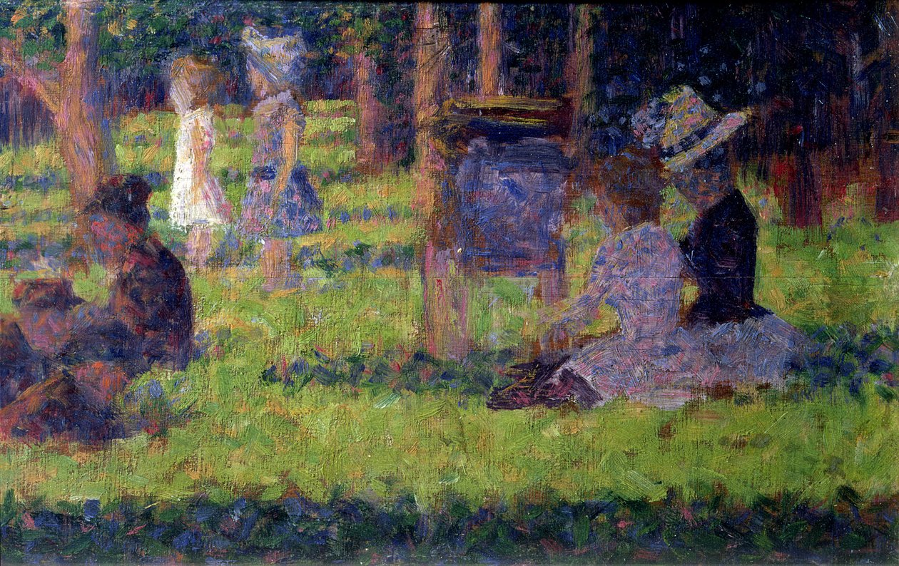 Estudo para &39;Uma tarde de domingo na Ilha de La Grande Jatte&39;, c.1884-86 (painel) (ver também 415) de Georges Seurat