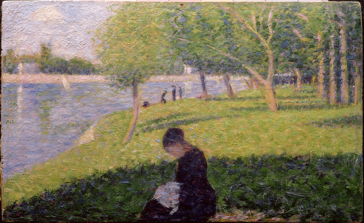 A costureira, ou domingo no Grande Jatte, estuda para &39;A Sunday Afternoon na Ilha de La Grande Jatte&39;, c.1884-6 (painel) (ver também 415) de Georges Seurat