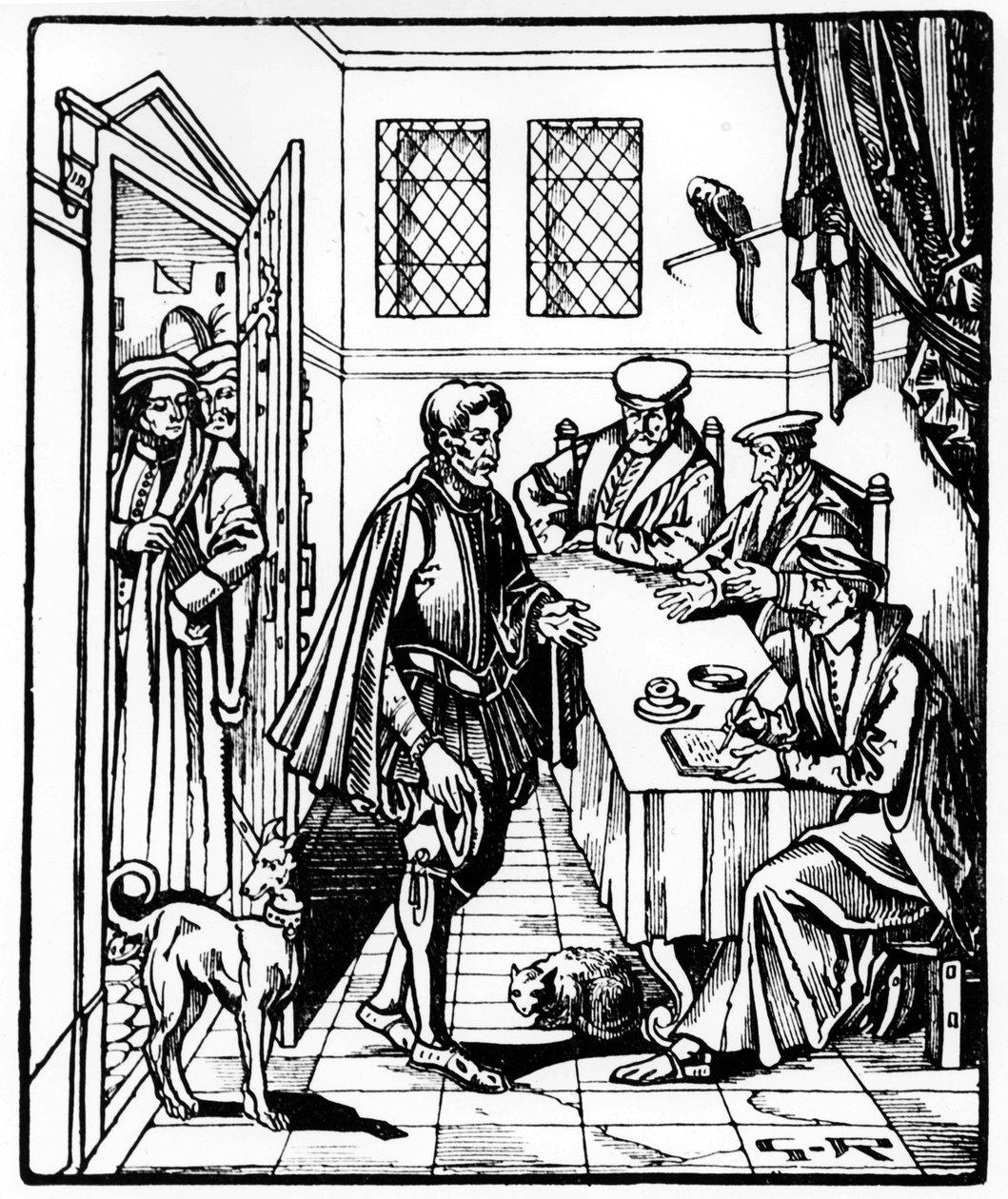 Bailiwick ou o tribunal de um oficial de justiça do rei, depois de uma gravura de 1550 de Georges Ripart