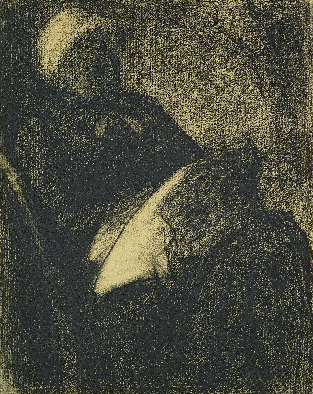 Embroiderer, 1882 (carvão sobre papel) de Georges Seurat