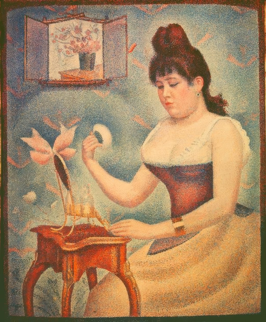 Jovem mulher se pulverizando de Georges Seurat