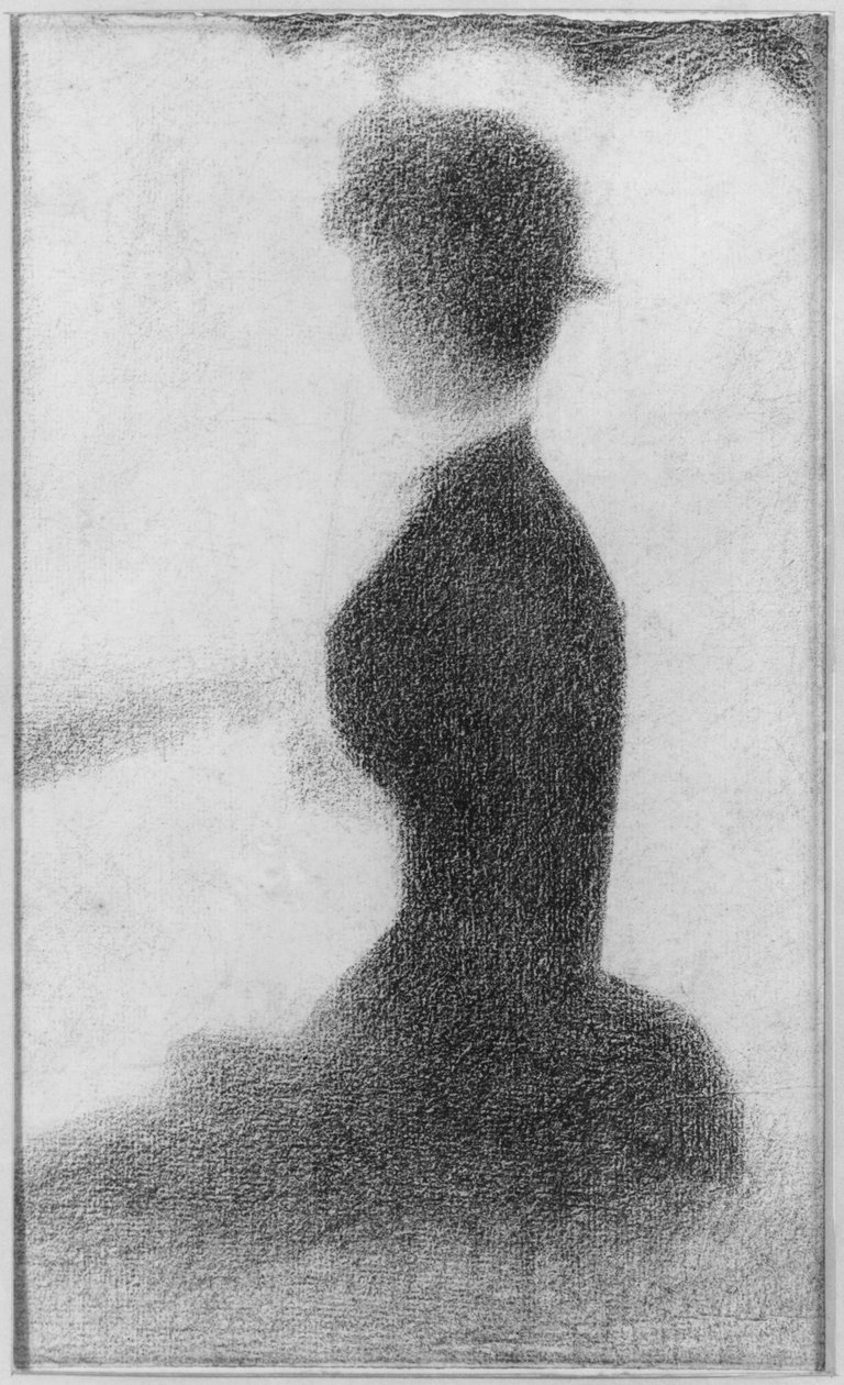 Estudo para a tarde de domingo na Ilha de La Grande Jatte, 1884 (conte lápis sobre papel) de Georges Seurat