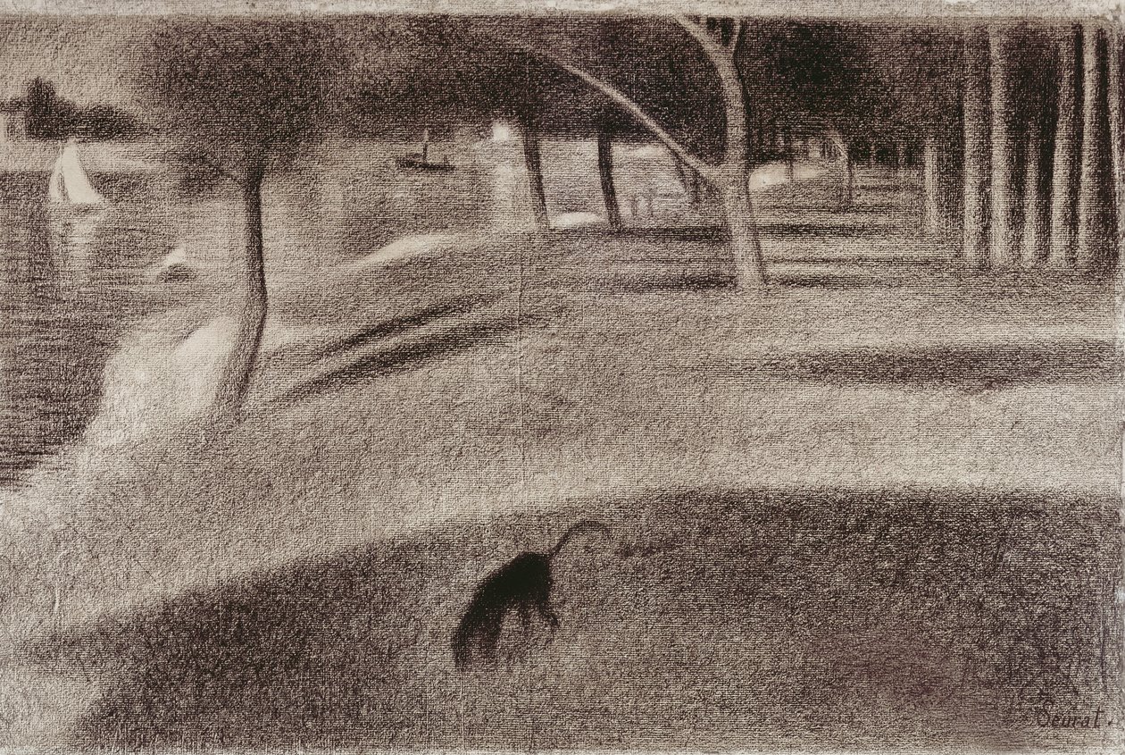 Estudo para a tarde de domingo na ilha de La Grande Jatte, c.1884 (conte crayon no papel) de Georges Seurat
