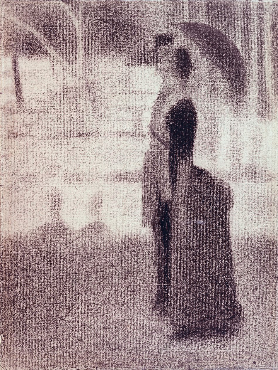 Estudo para a tarde de domingo na ilha de La Grande Jatte, c.1884 (conte crayon no papel) de Georges Seurat