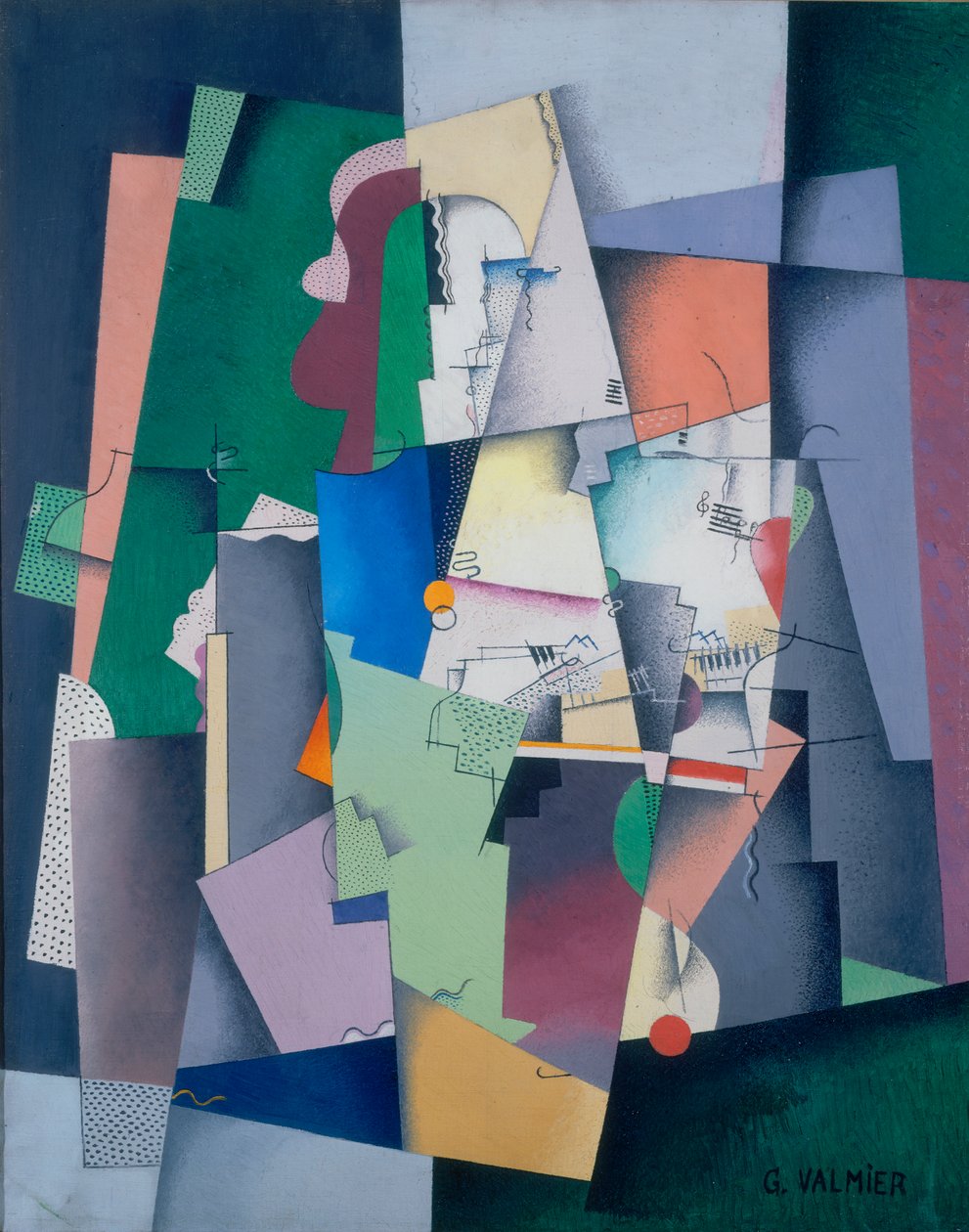Composição, jovem mulher no piano de Georges Valmier
