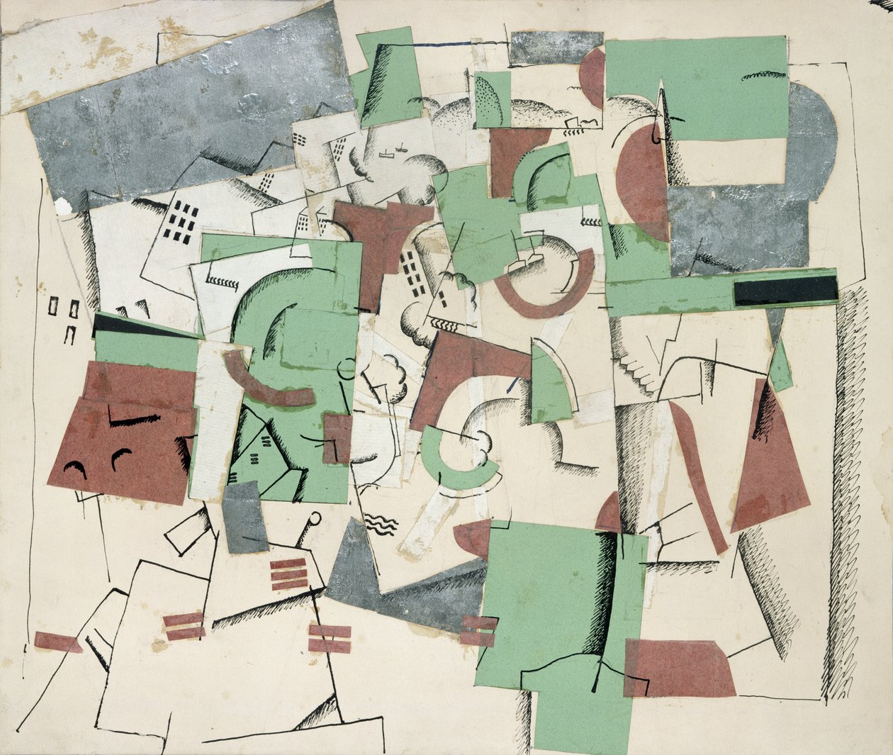 Composição, c.1920 (colagem e banheiro no papel) de Georges Valmier