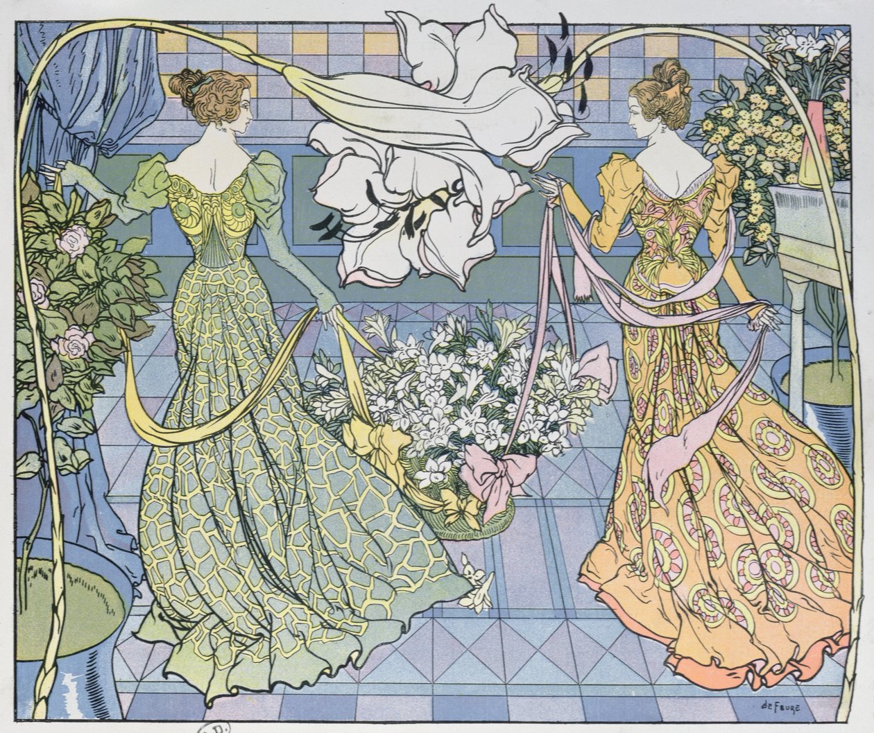 Mulheres cercadas por flores, c. 1900 (gravura a cores) de Georges de Feure