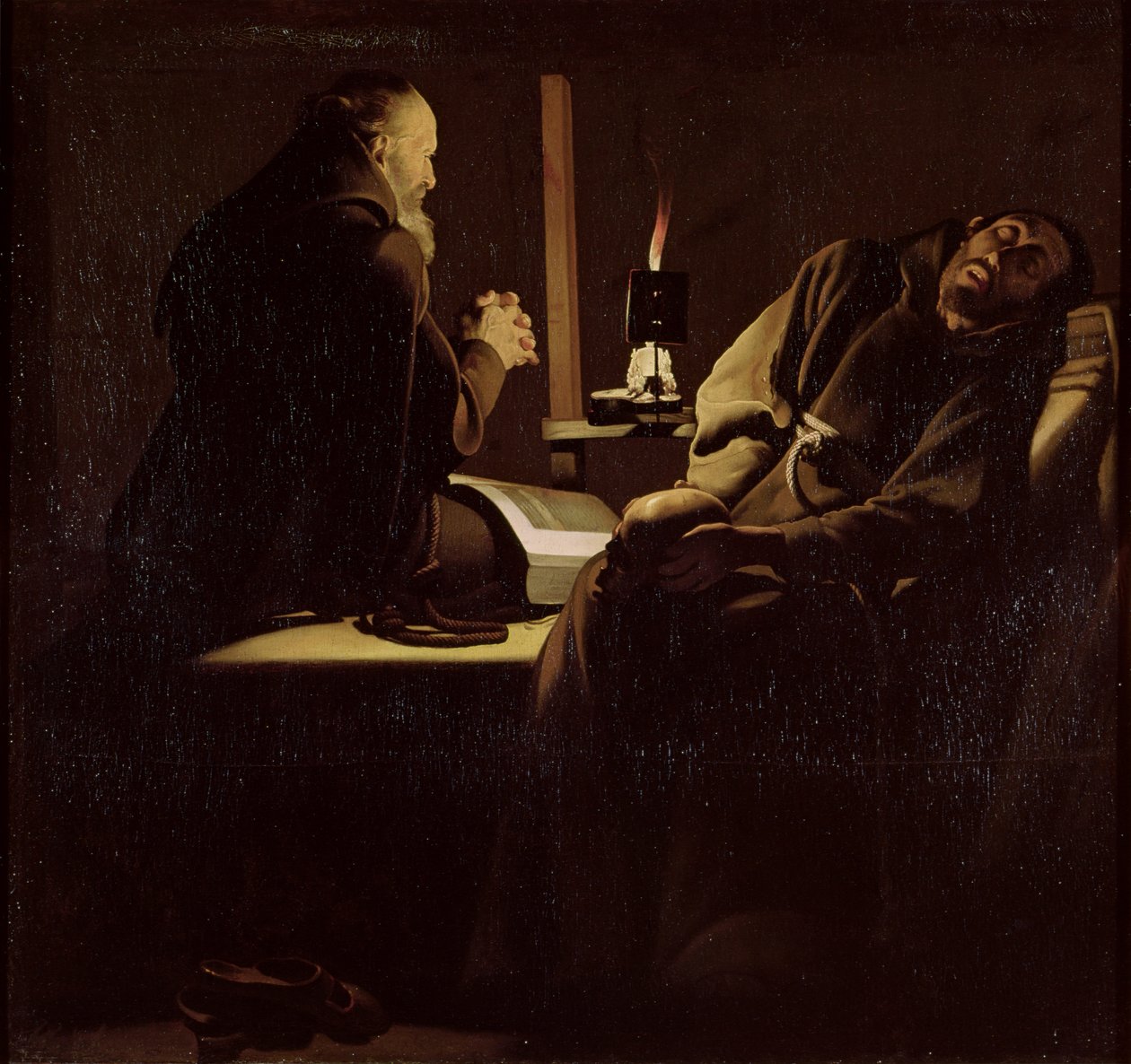 O Êxtase De São Francisco, Um Monge Em Oração Com Um Monge Que Morre, 1640-45 de Georges de La Tour