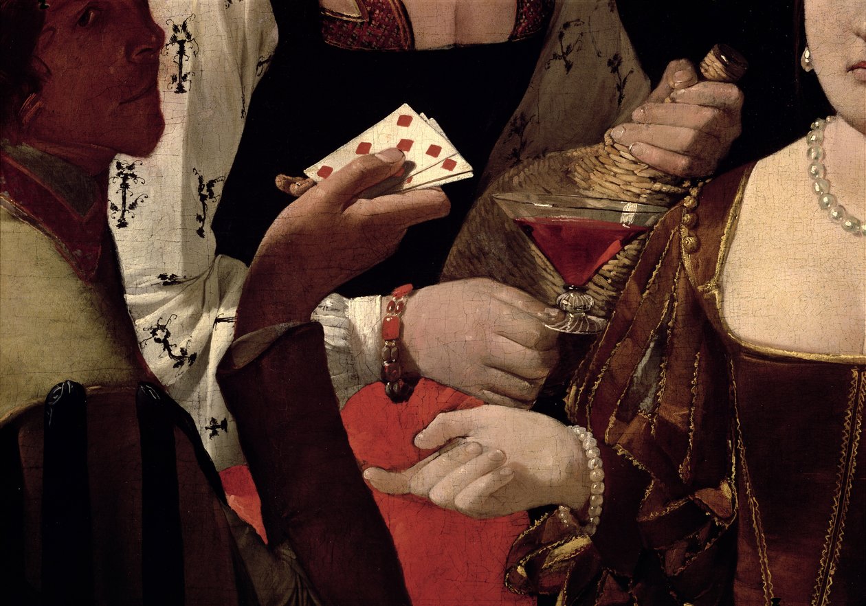 A Batota com o Ás de Diamantes, detalhe dos jogadores, c.1635-40 (detalhe de 90053) de Georges de La Tour