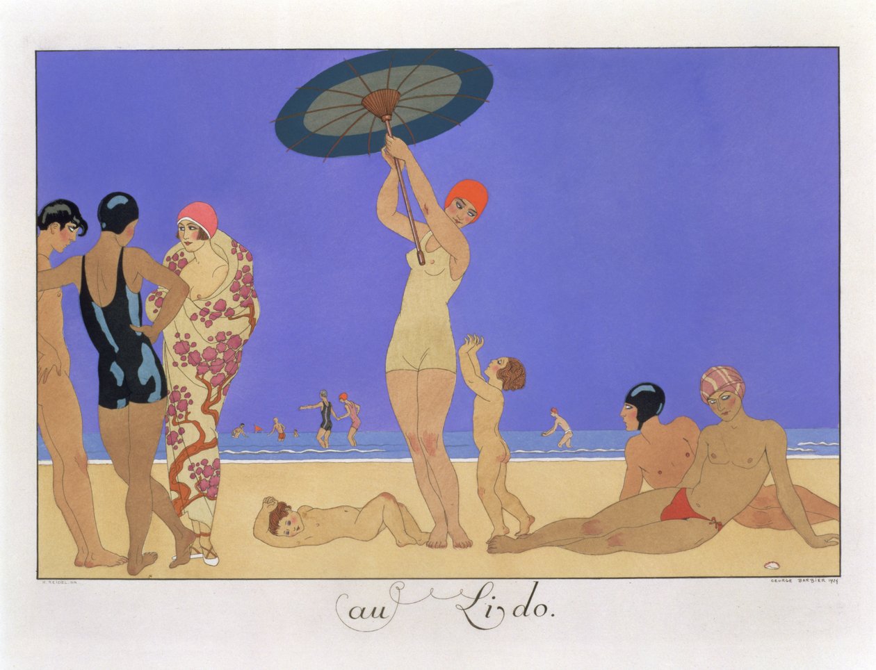 No Lido, gravado por Henri Reidel de Georges (after) Barbier