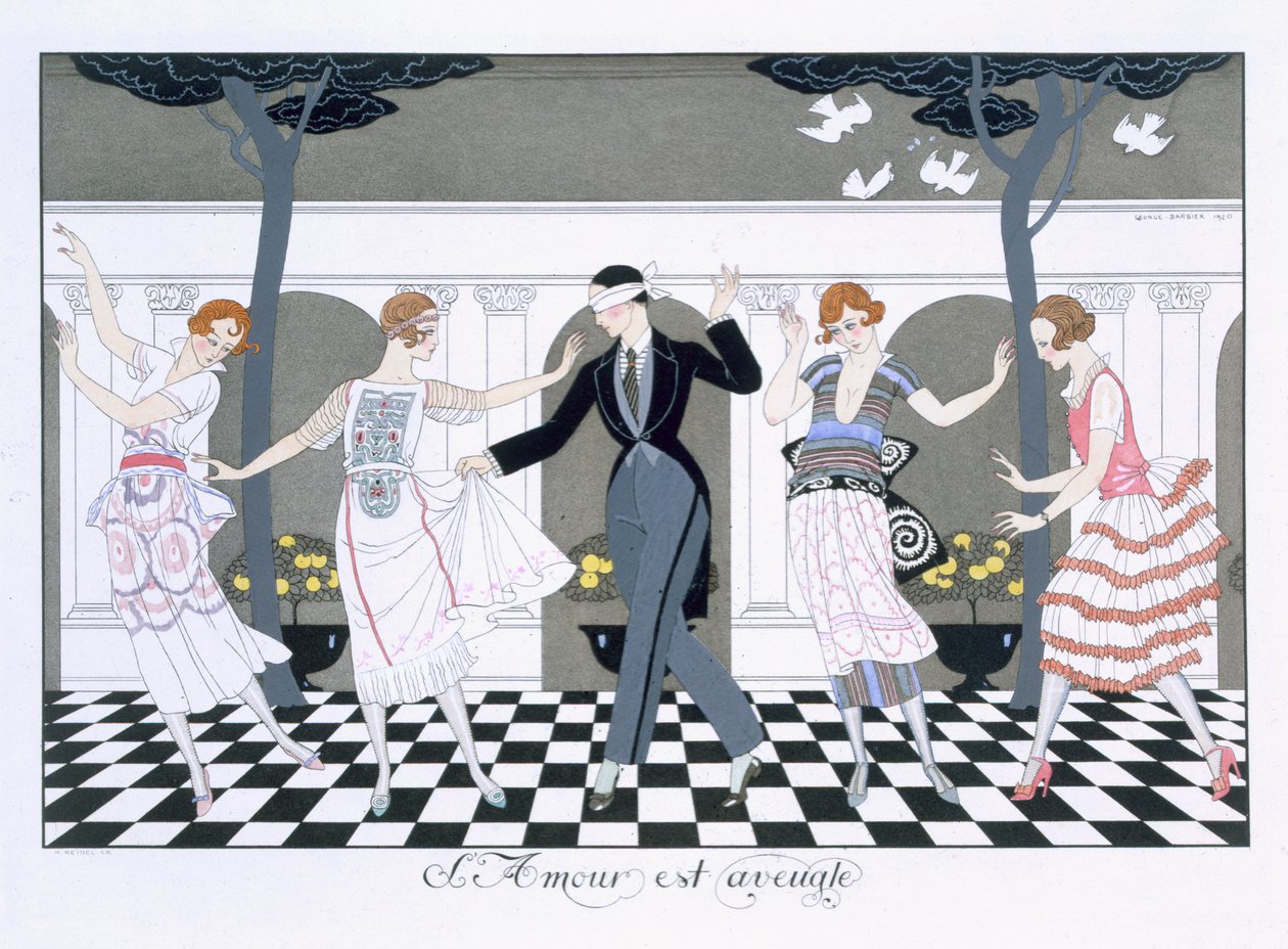 O amor é cego, gravado por Henri Reidel de Georges (after) Barbier