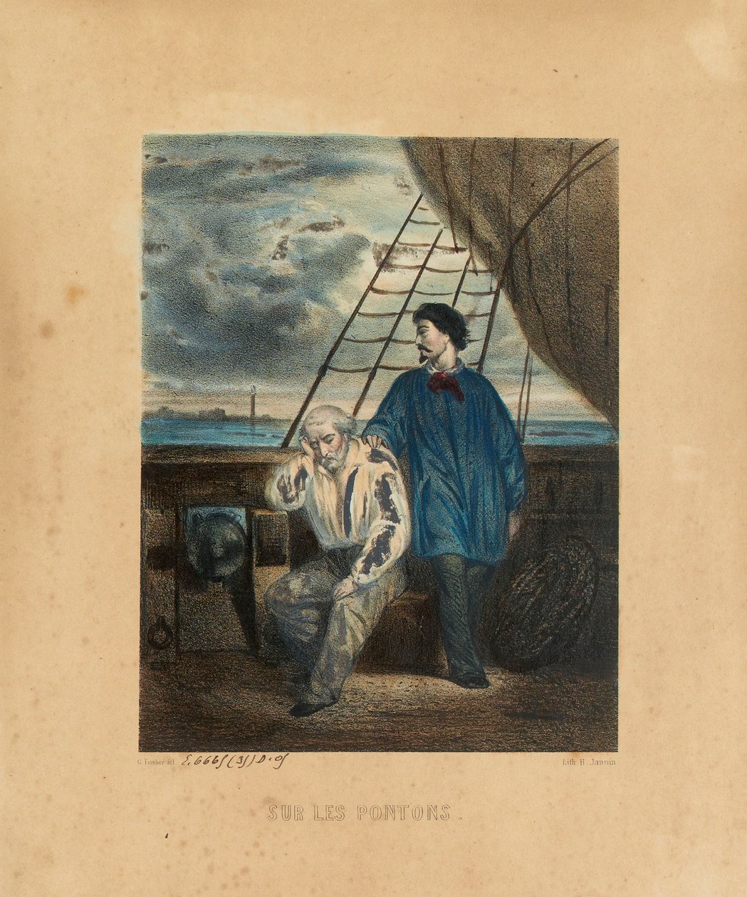 No pontão, gravado por H. Jannin, 1848 de Georges Alexandre after Fischer