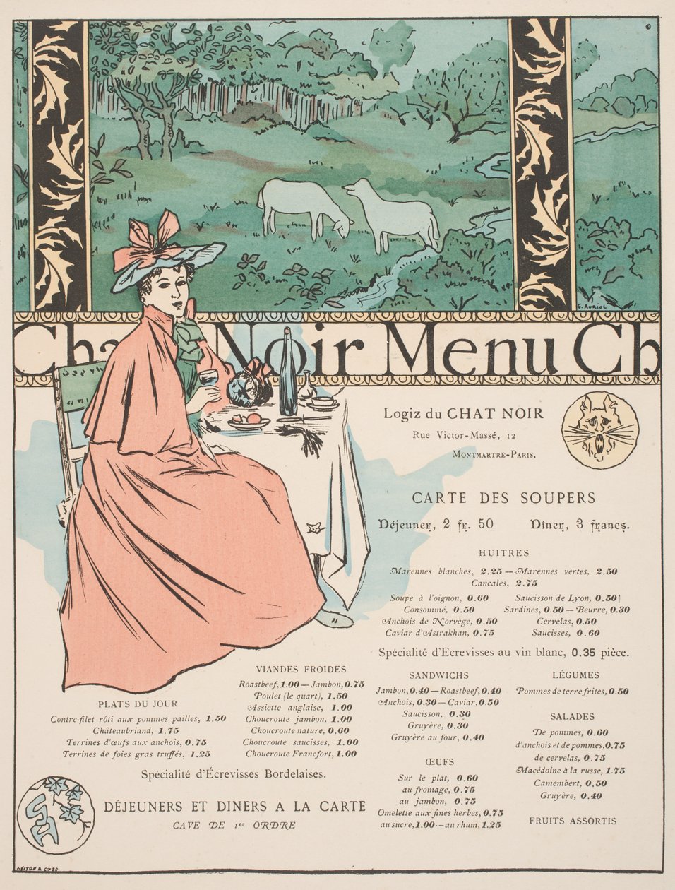 Menu do gato preto (cor litográfica e estêncil) de Georges Auriol