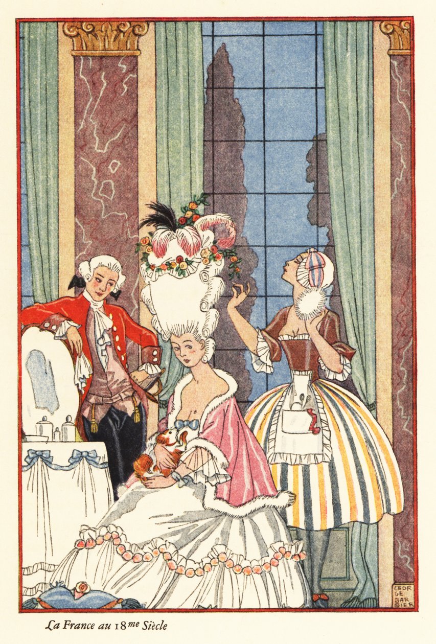 Uma mulher nobre na sua casa de banho na França do século XVIII. 1928 (imprimir) de Georges Barbier