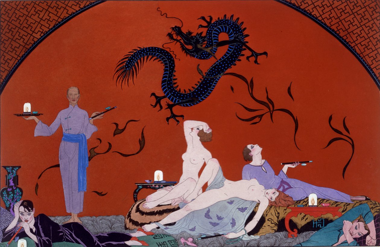 Na Casa de Pasotz, c.1921 (impressão pochoir) de Georges Barbier