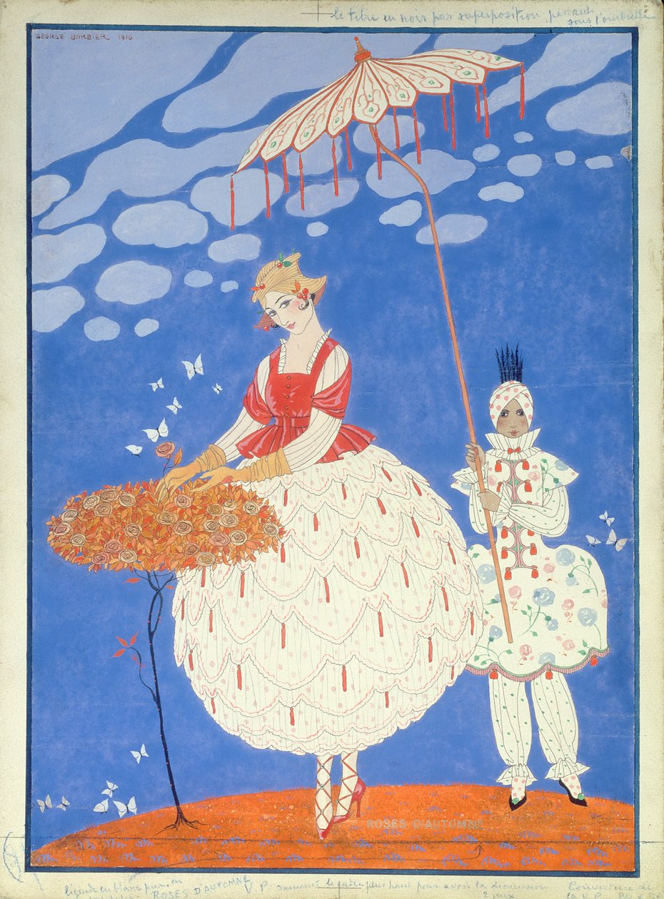 Rosas de outono (caneta, tinta e aquarela sobre papel) de Georges Barbier