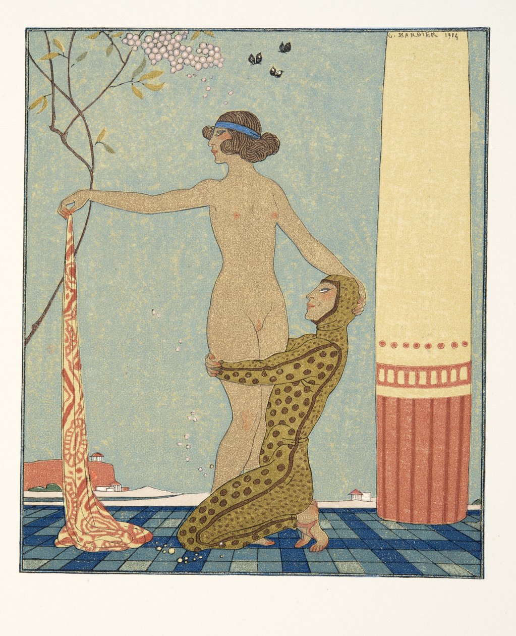 Bilitis, ilustração de Les Chansons de Bilitis, de Pierre Louys, pub. 1922 (impressão a estêncil) de Georges Barbier