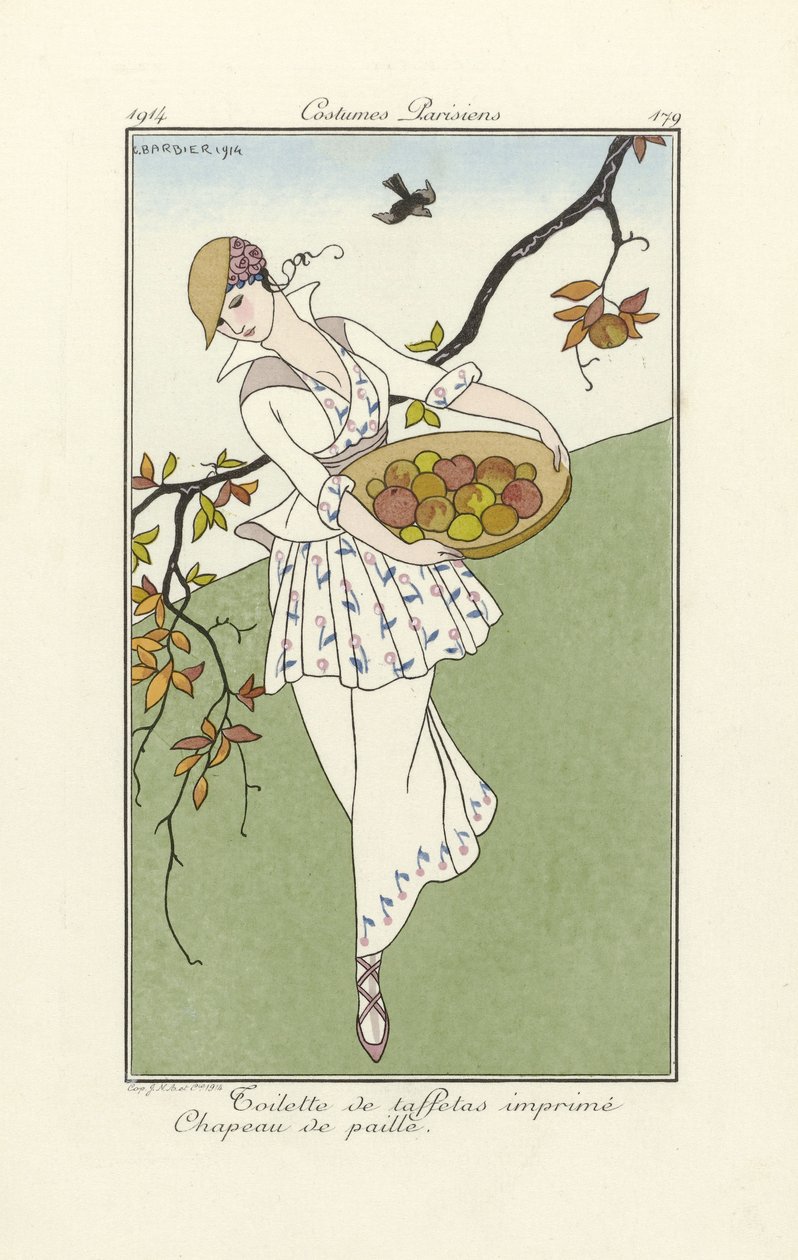 Vestido de dia de Costumes Parisiens, pub. 1914 (pochoir print) de Georges Barbier