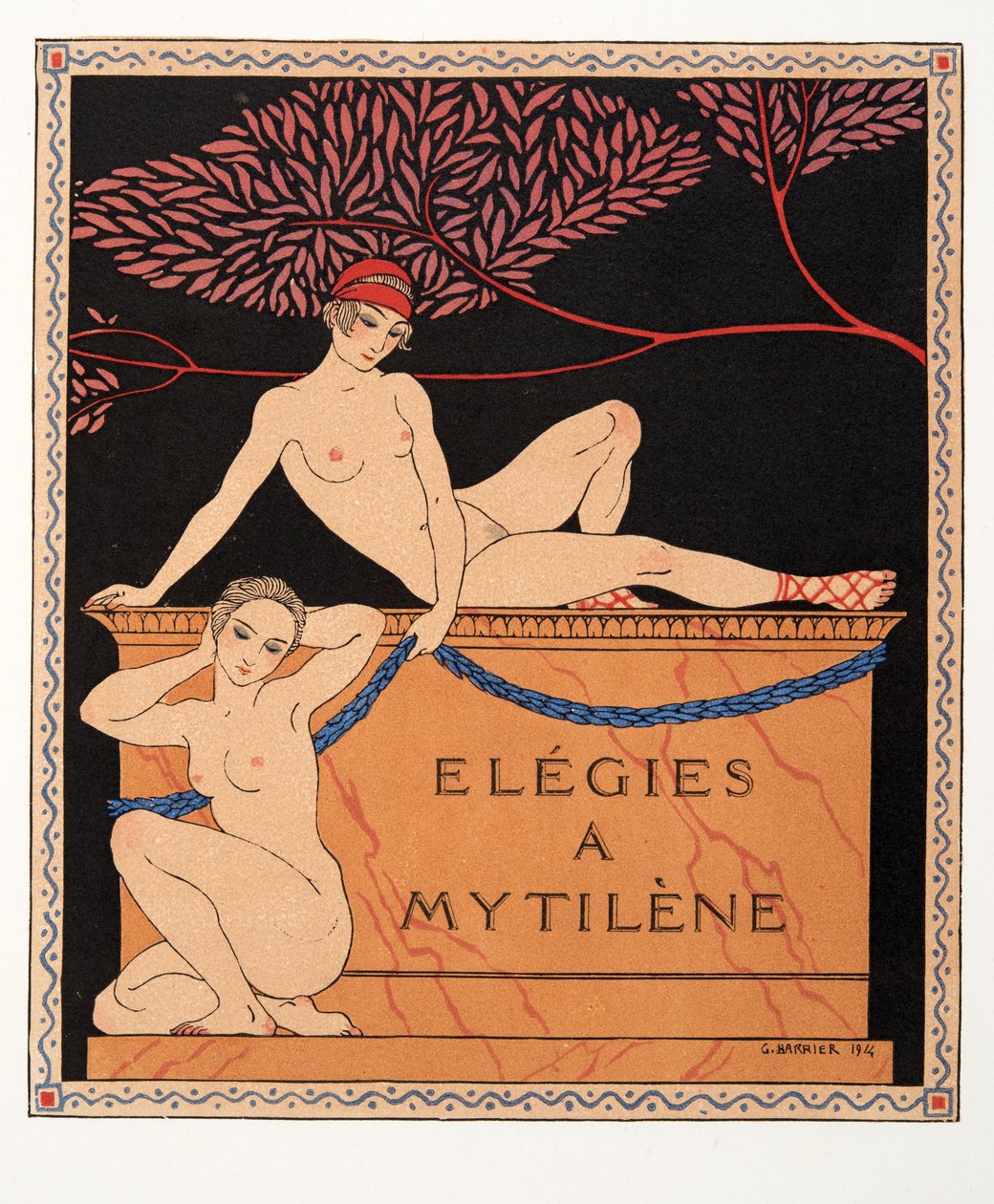 Elegies a Mytilene, ilustração de Les Chansons de Bilitis, de Pierre Louys, pub. 1922 (pochoir print) de Georges Barbier