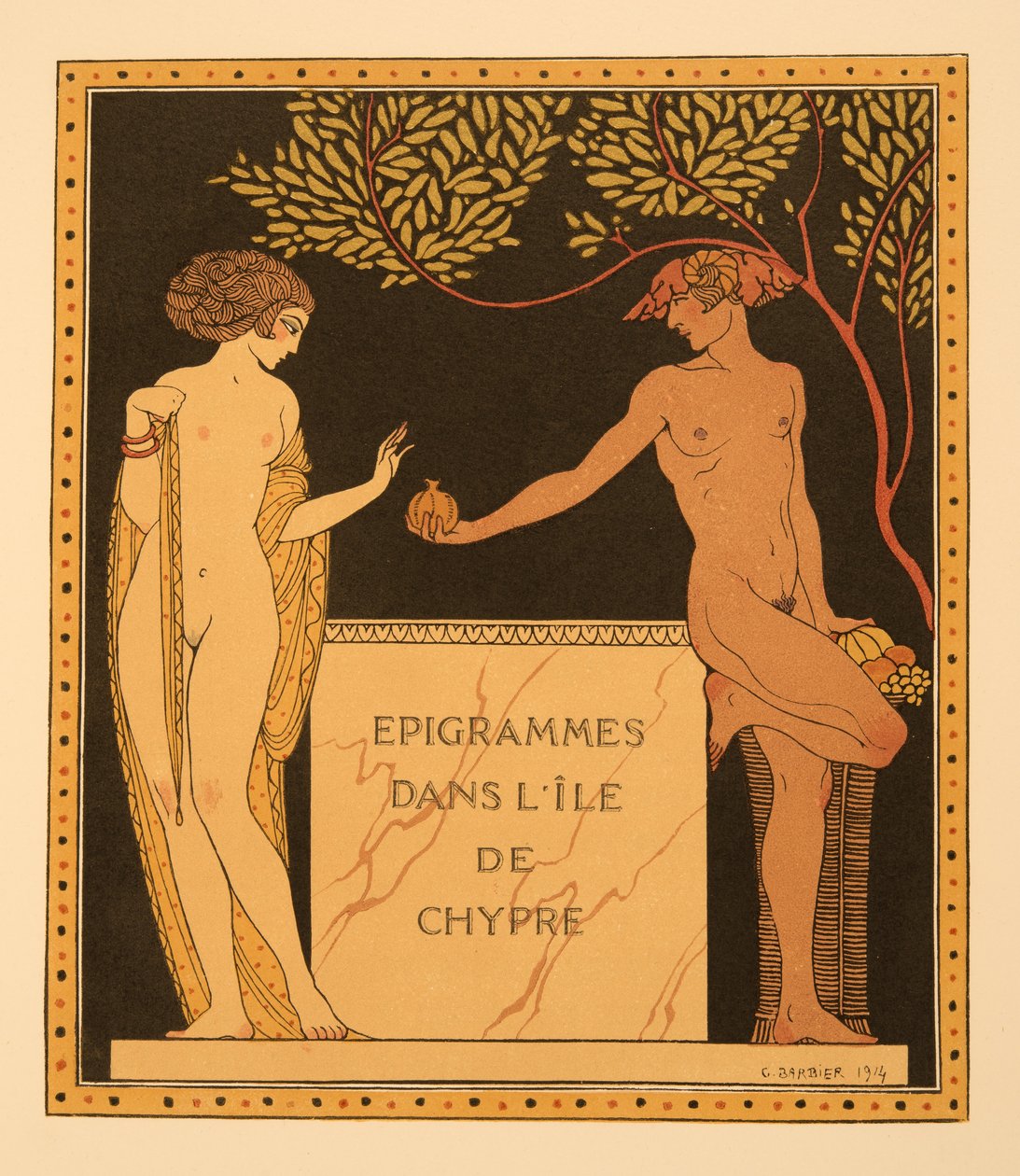 Epigramas na Ilha de Chipre, ilustração de Les Chansons de Bilitis, de Pierre Louys, pub. 1922 (impressão em estêncil) de Georges Barbier