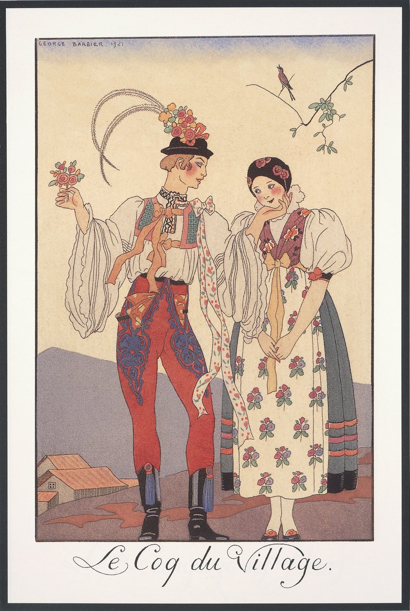 Falbalas e Fanfreluches, Almanaque de 1922, Le coq du village, de George Barbier, impressão de Georges Barbier