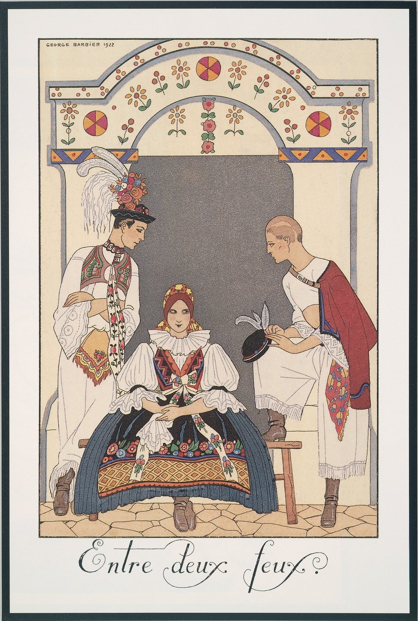Falbalas et Fanfreluches, Almanac para 1923, Entre deux feux, de George Barbier, impressão de Georges Barbier