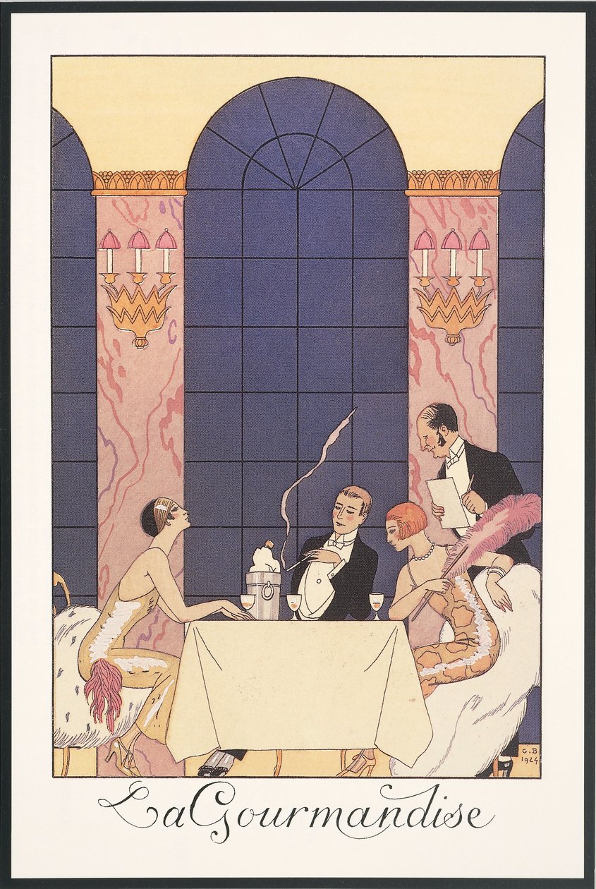 Falbalas et Fanfreluches, Almanac para 1925: "La gourmandise", de George Barbier, impressão de Georges Barbier