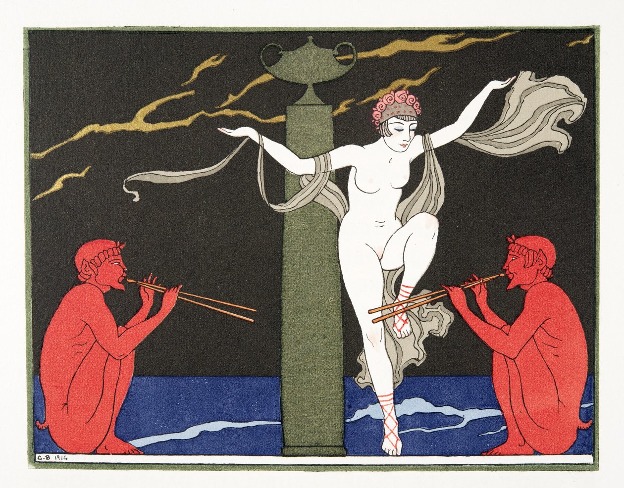 Ilustração de Les Chansons de Bilitis, de Pierre Louys, pub. 1922 (impressão pochoir) de Georges Barbier