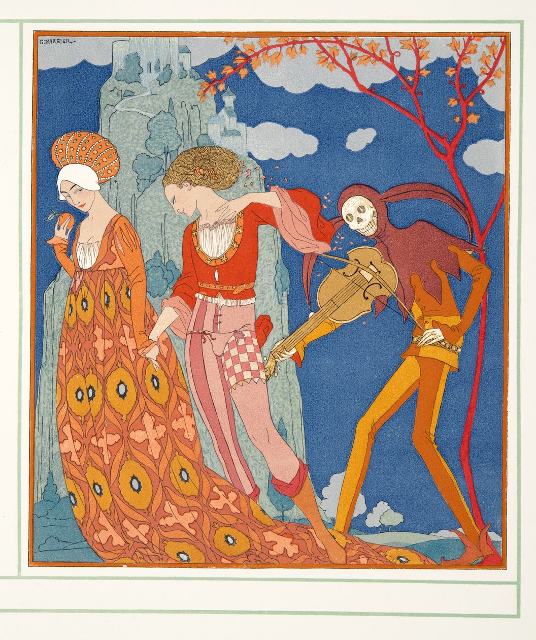 Amor, Desejo e Morte, de Personages de Comedie, pub. 1922 (impressão em estêncil) de Georges Barbier