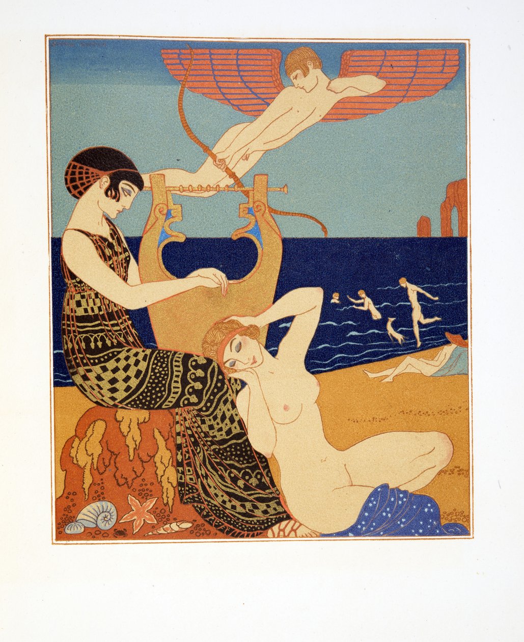 La Bague Symbolique, Ilustração de Les Chansons de Bilitis, de Pierre Louys, pub. 1922 (impressão a estêncil) de Georges Barbier