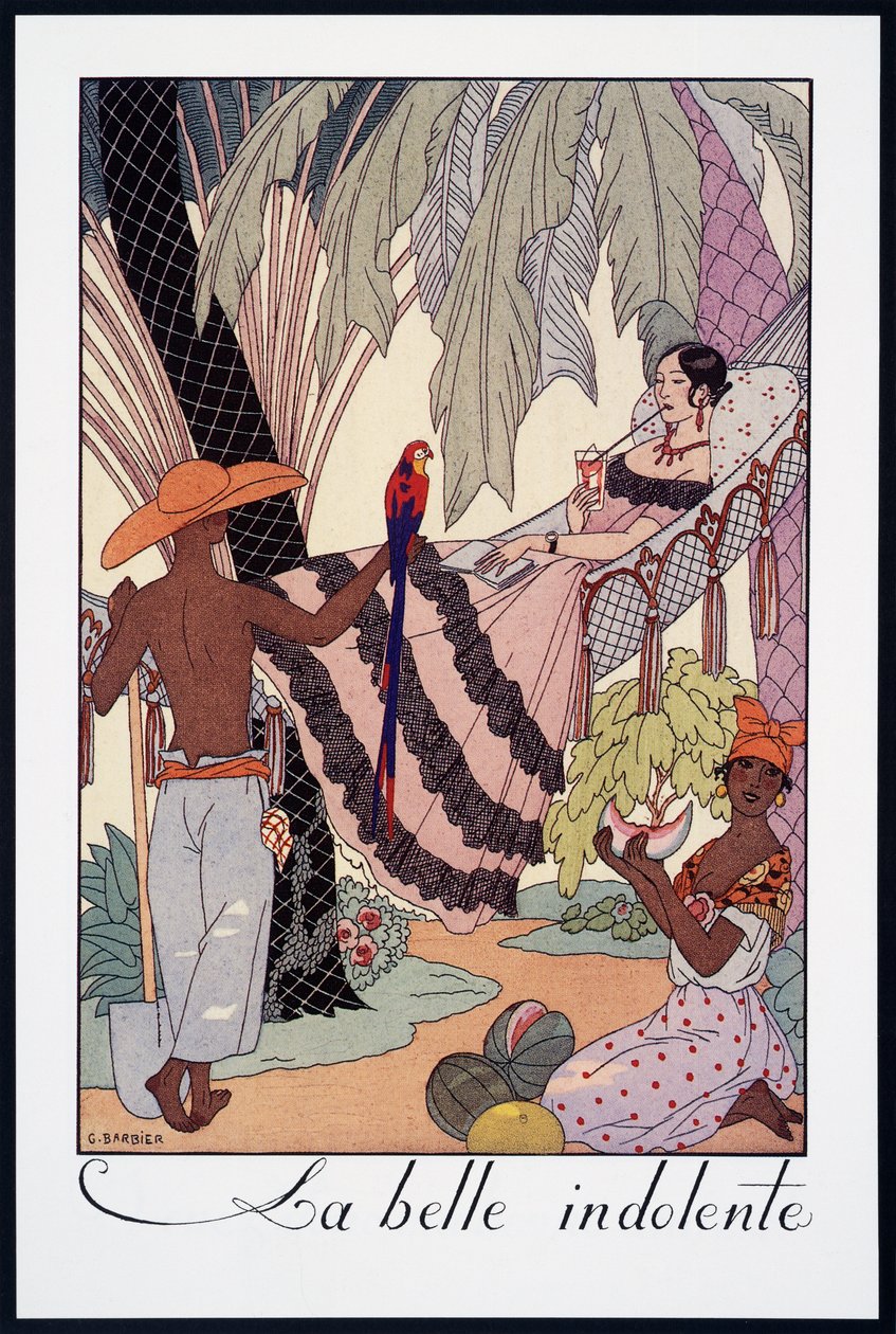 La Belle Indolente, litografia de George Barbier (1882-1932), de Falbalas et Fanfreluches, Almanach des Modes Presentes, Passees et Futures, França, século XX de Georges Barbier