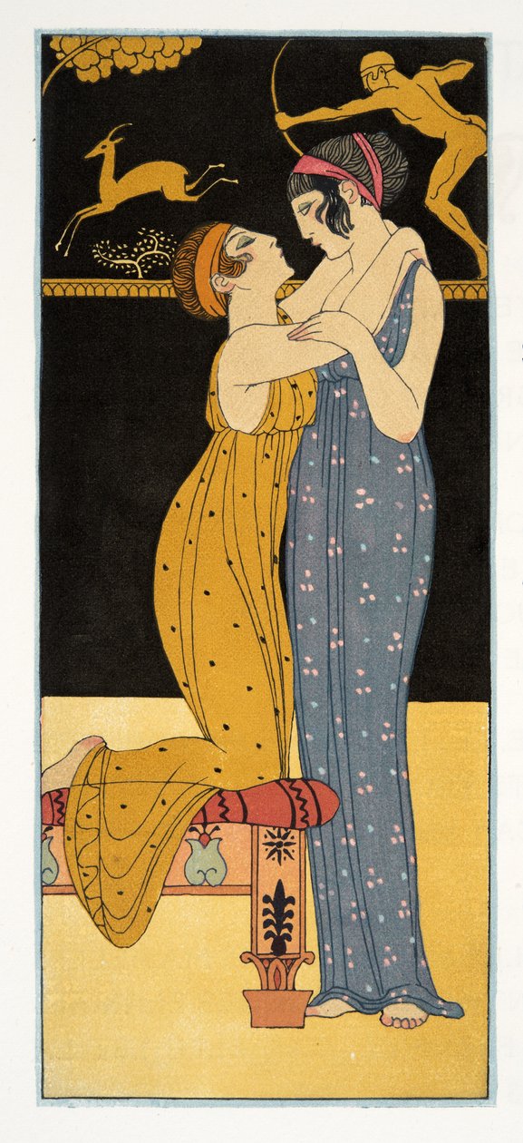 La Desir, ilustração de Les Chansons de Bilitis, de Pierre Louys, pub. 1922 (impressão a estêncil) de Georges Barbier