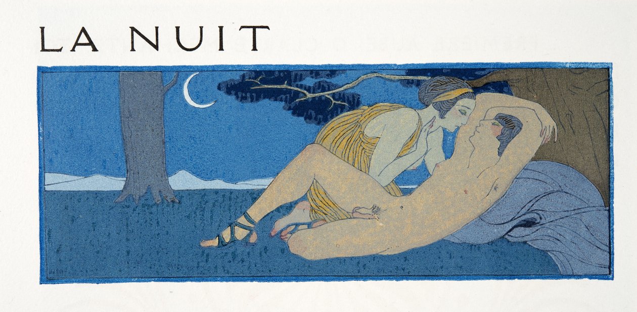 La Nuit, ilustração de Les Chansons de Bilitis, de Pierre Louys, pub. 1922 (impressão a estêncil) de Georges Barbier