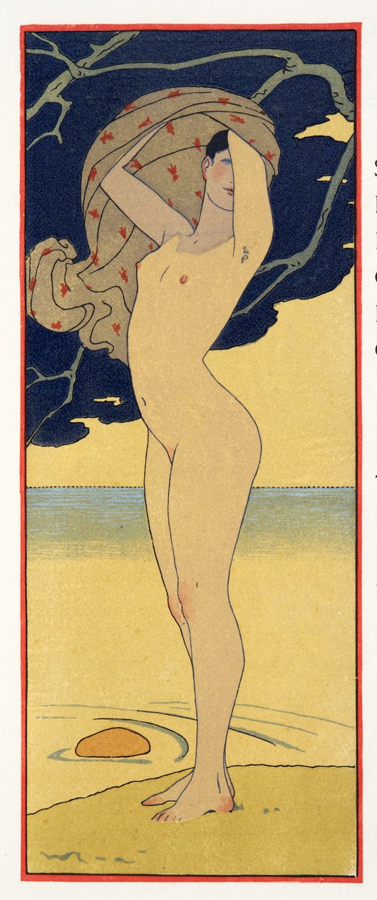 La Riviere de la Foret, ilustração de Les Chansons de Bilitis, de Pierre Louys, pub. 1922 (impressão a estêncil) de Georges Barbier