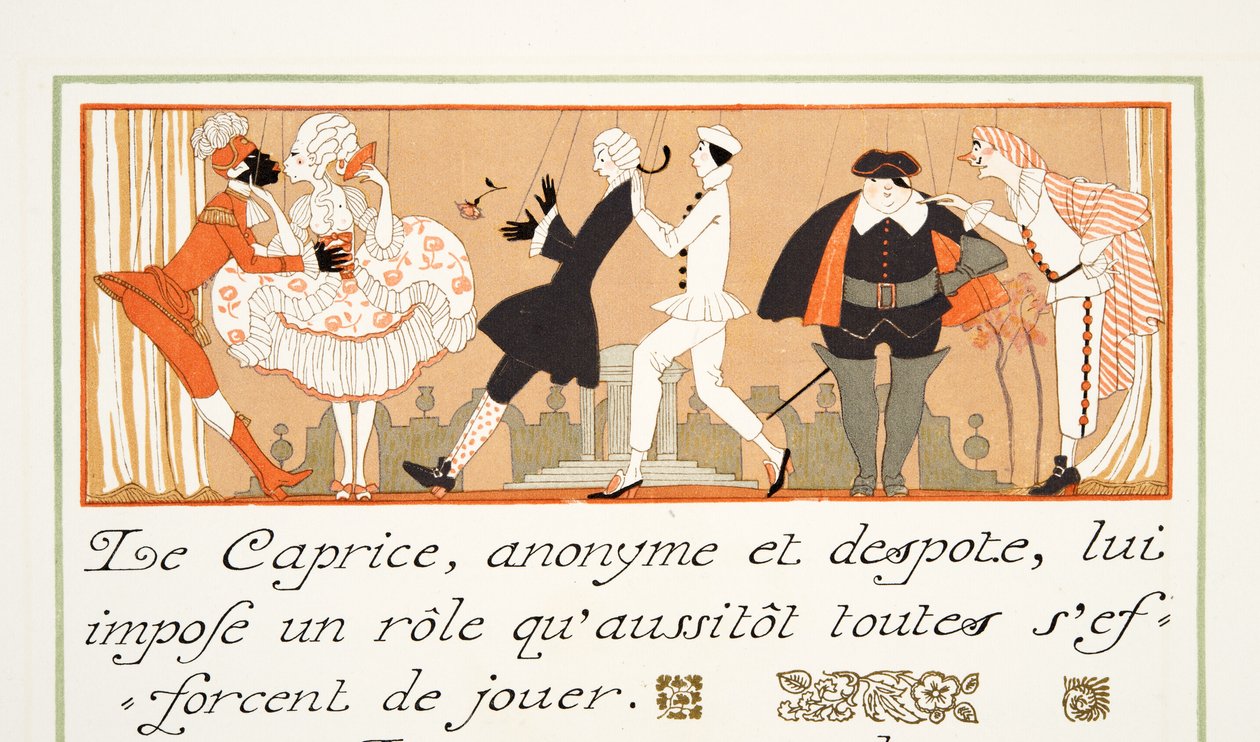 Le Caprice, de Personages de Comedie, pub. 1922 (pochoir print) de Georges Barbier