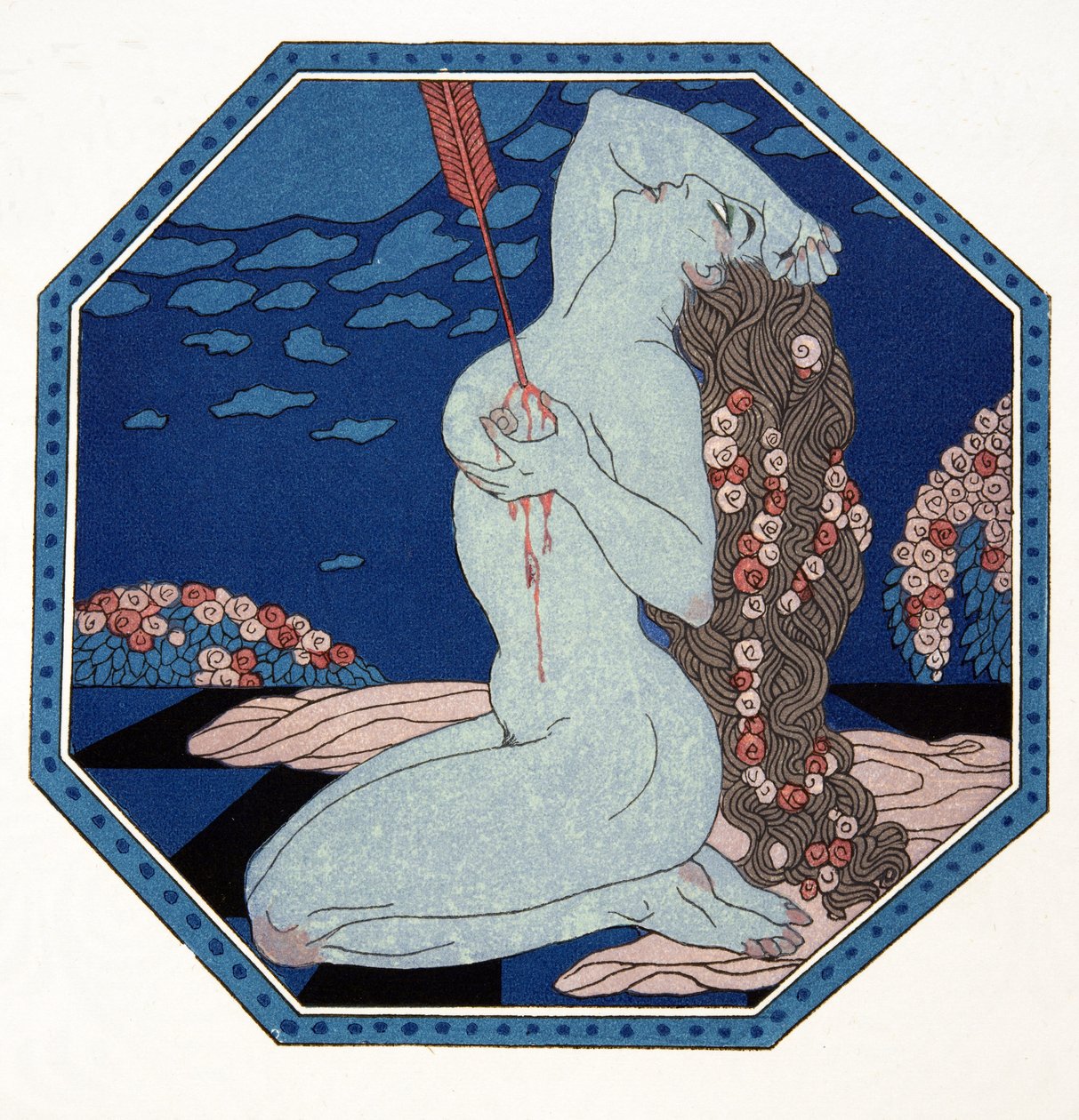 Le Deramantnier, ilustração de Les Chansons de Bilitis, de Pierre Louys, pub. 1922 (impressão a estêncil) de Georges Barbier