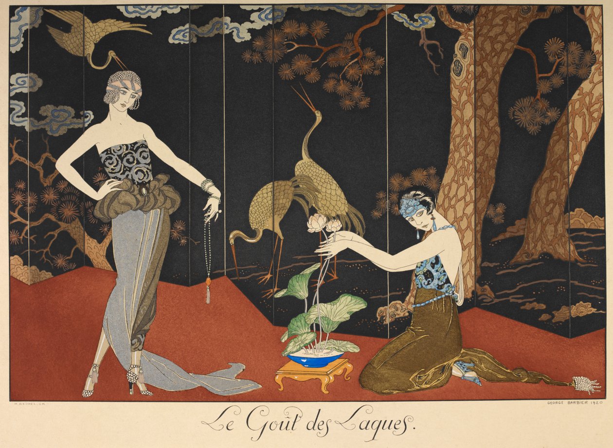 Le gout des laques. Gosto de lacas. Duas mulheres em frente a uma tela lacada. de Georges Barbier