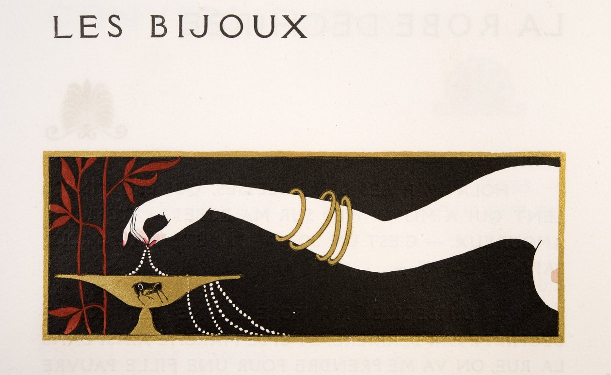 Les Bijoux, ilustração de Les Chansons de Bilitis, de Pierre Louys, pub. 1922 (impressão a estêncil) de Georges Barbier