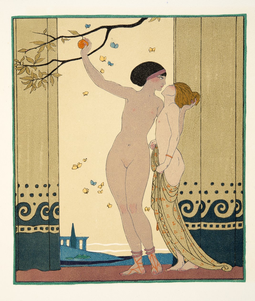 Les Conseils, ilustração de Les Chansons de Bilitis, de Pierre Louys, pub. 1922 (impressão a estêncil) de Georges Barbier