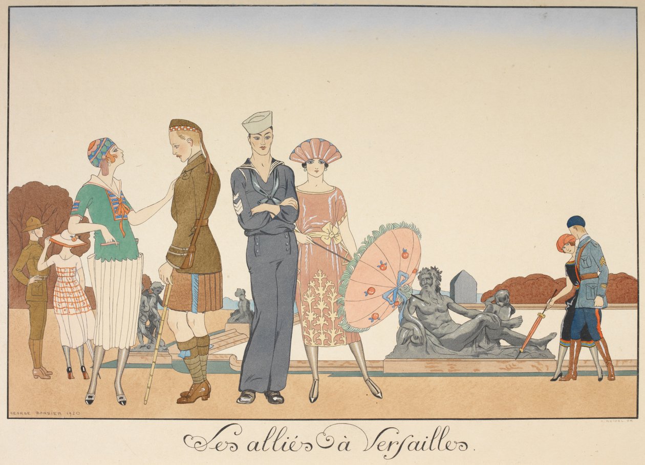 Os aliados de Versalhes. Várias representações de soldados dos aliados. de Georges Barbier