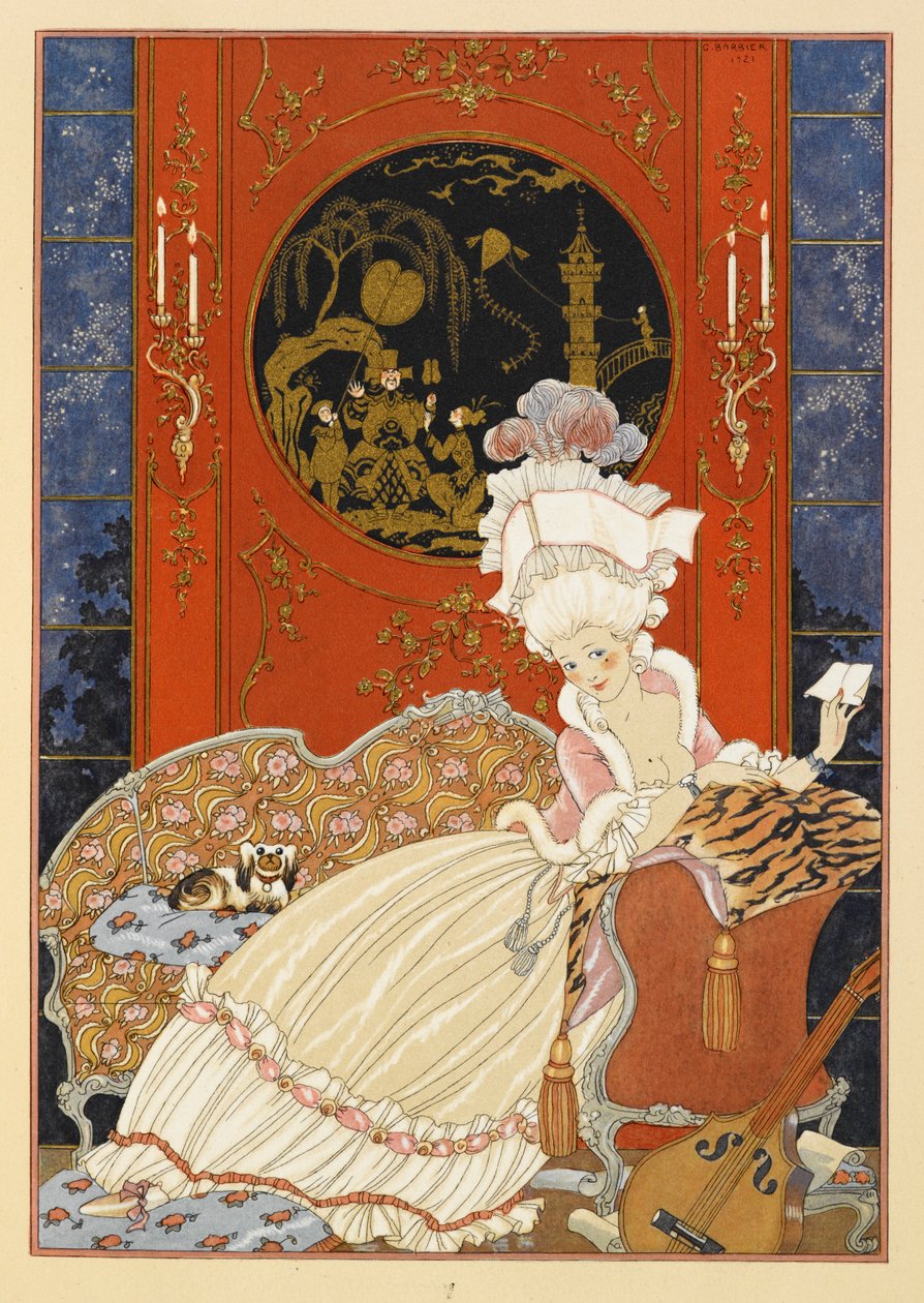 Letra. Uma mulher lendo uma carta. de Georges Barbier