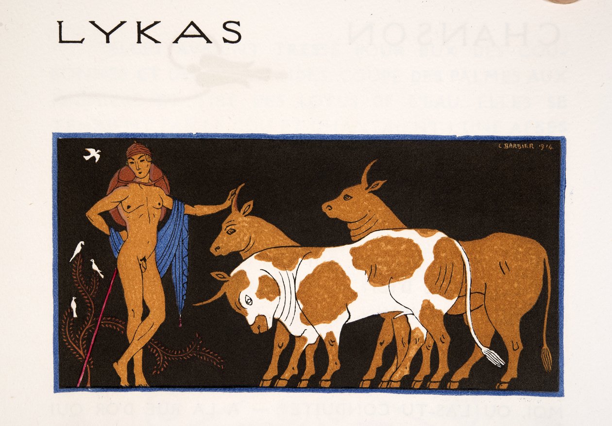 Lykas, ilustração de Les Chansons de Bilitis, de Pierre Louys, pub. 1922 (impressão a estêncil) de Georges Barbier