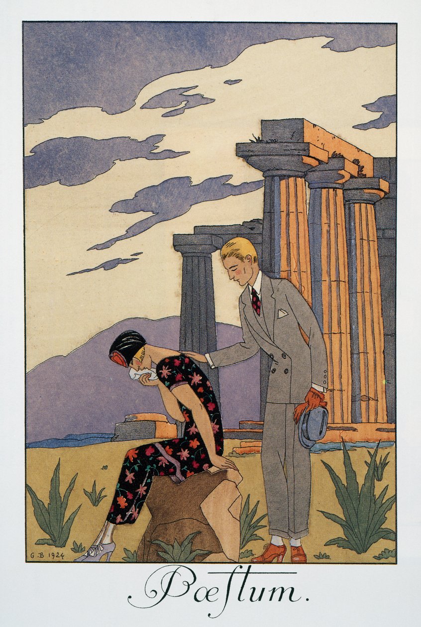 Paestum, litografia de George Barbier (1882-1932), de Falbalas et Fanfreluches, Almanach des Modes Presentes, Passees et Futures de Georges Barbier