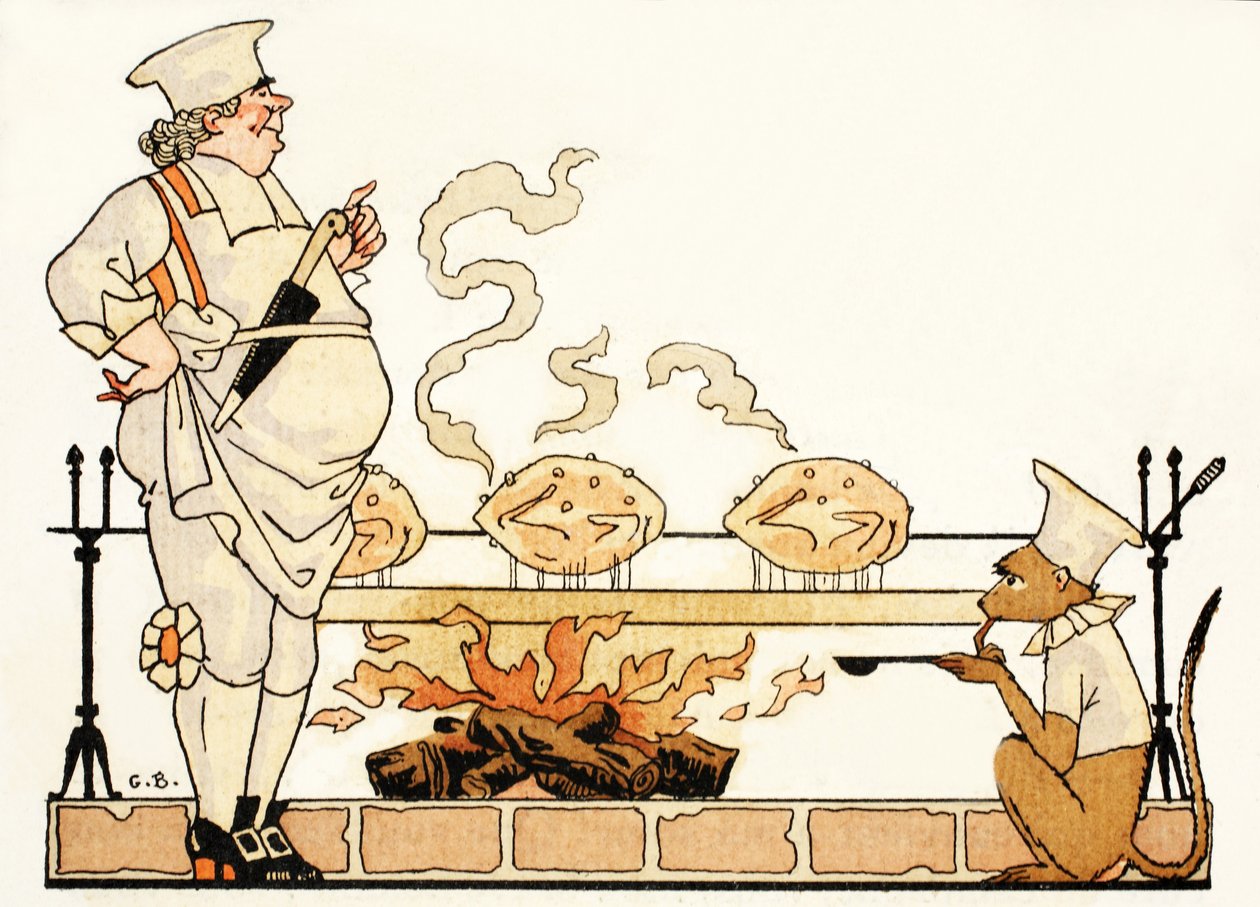 Torrefacção no espeto (impressão pochoir) de Georges Barbier