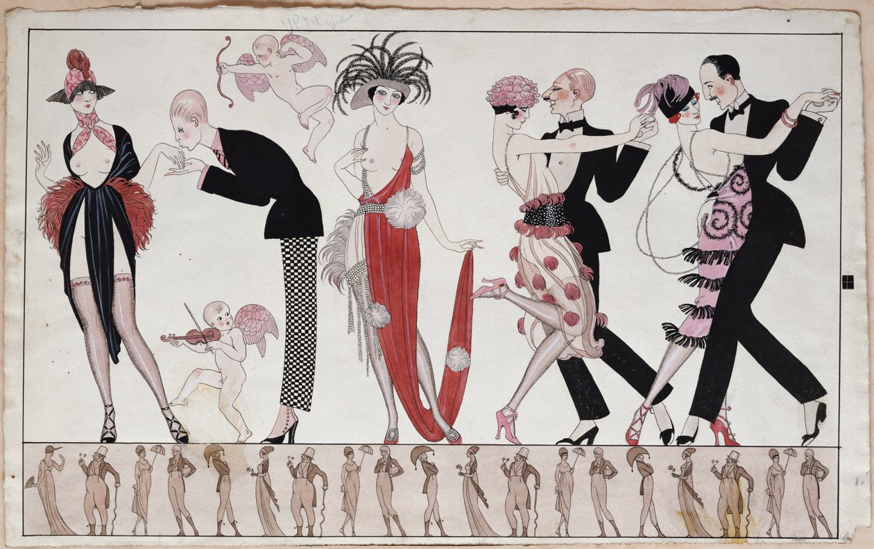 O Tango (caneta e tinta e aguarela sobre papel) de Georges Barbier