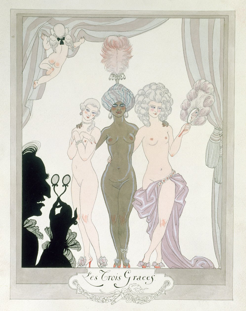 As Três Graças (caneta, tinta e aguarela sobre papel) de Georges Barbier